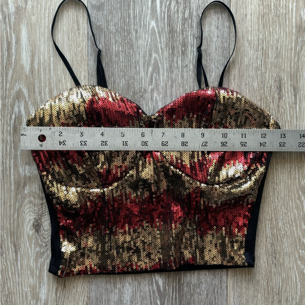 Y2k Codigo Disco Gold & Red Sequin Padded Bustier… - image 6